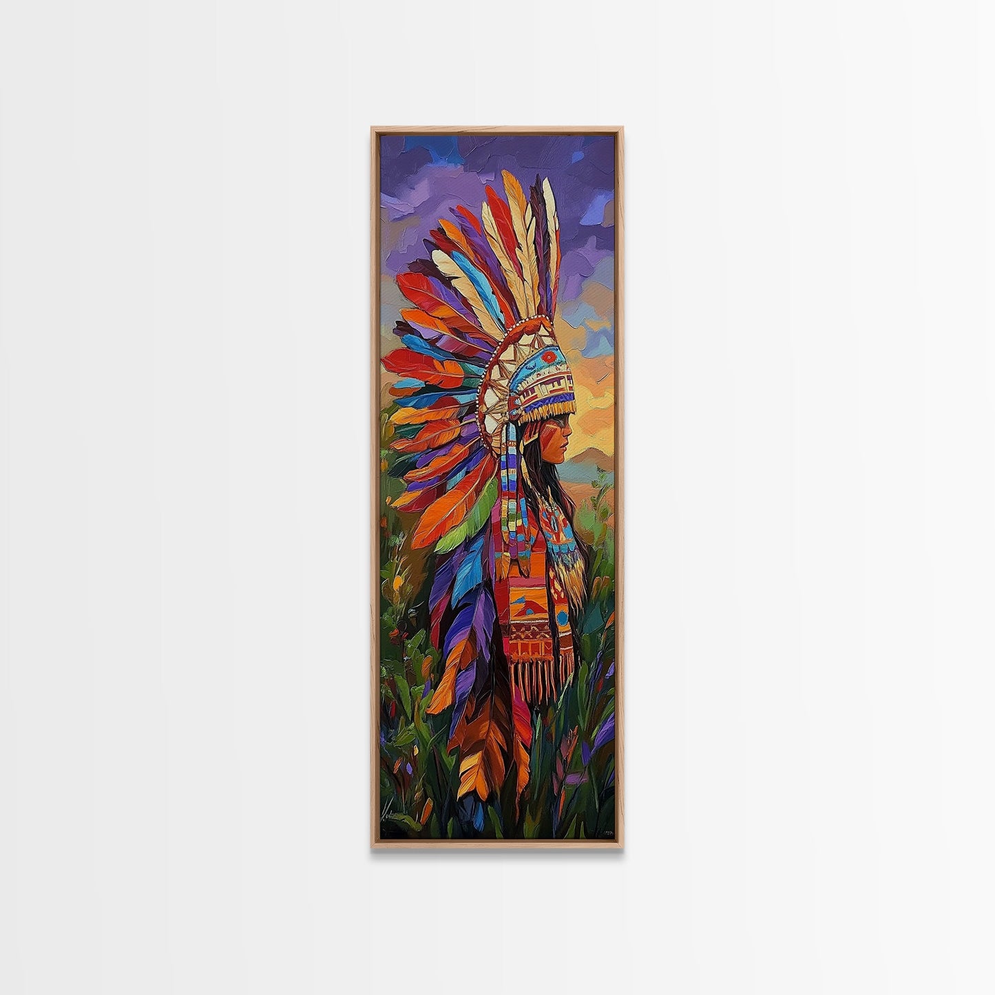 Vibrant Native Woman Framed Canvas Print Afrocentric Wall Art Bold Colorful Portrait Rustic Art Southwest Wall Art