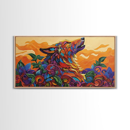 Howling Wolf, wolf painting, southwestern wall art, dark romance painting, framed canvas print, moody art, above bed wall art