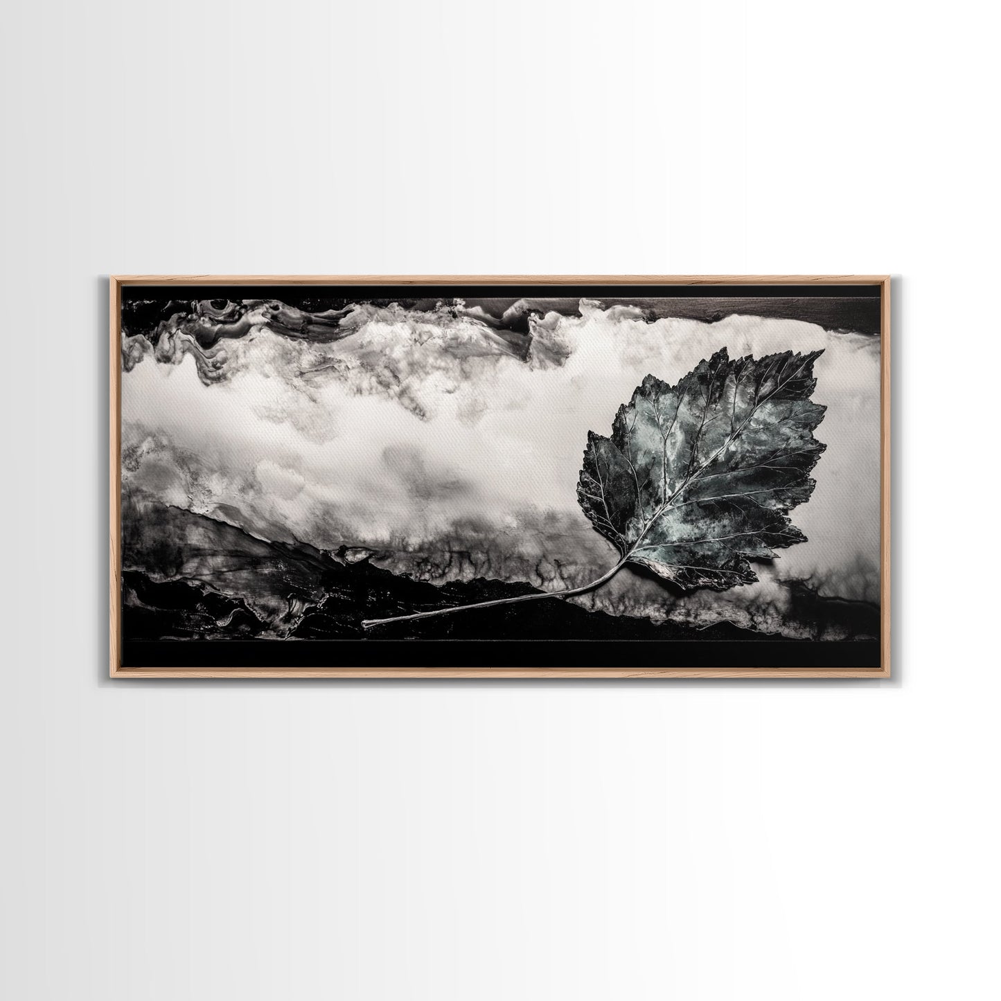 Nature Leaf Art, Monochrome Painting, Abstract Botanical Prints, Black and White Art, Modern Wall Decor, Framed Canvas Print, Rustic Art