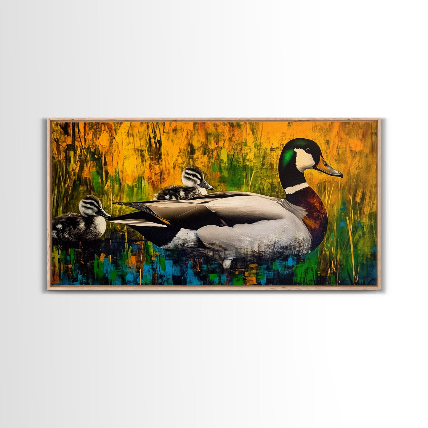 Mallard Duck Painting, Colorful Wildlife Art, Nature Lover Gift, Whimsical Wall Art, Framed Canvas Print, Rustic Home Decor, Bird Art