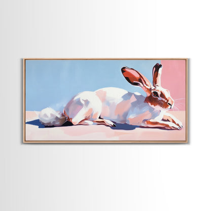 Jackrabbit, desert wildlife, whimsical art, framed canvas print, pink wall art, gift idea, light pink wall art, above sofa art