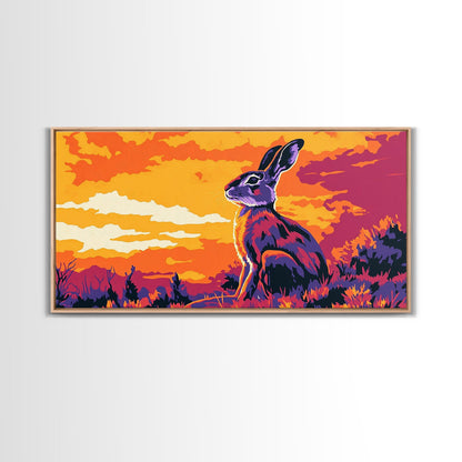 Jackrabbit, desert wildlife, rustic nature art, whimsical animal painting, boho decor, southwest wall art, framed canvas print