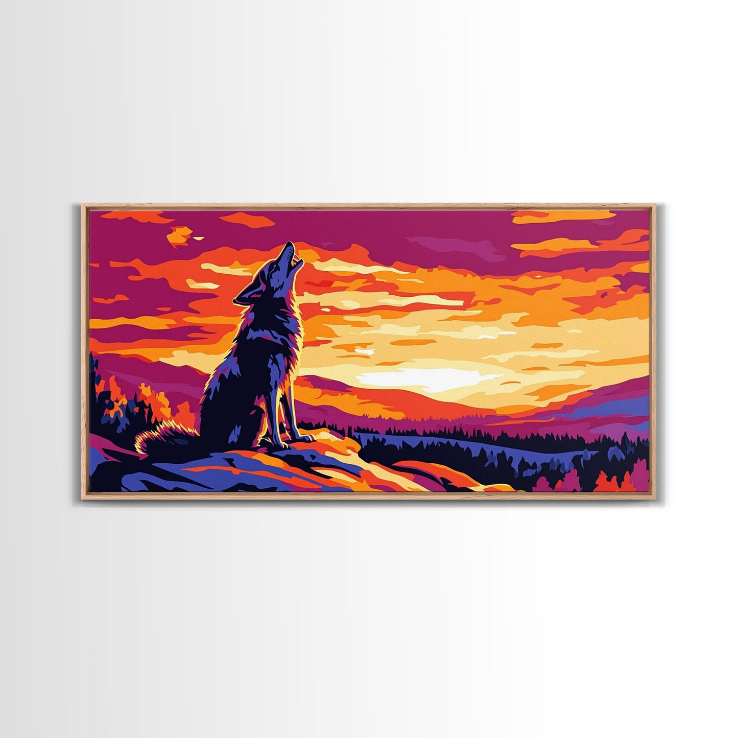 Howling Wolf, mountain painting, pine tree art, rustic decor, panoramic painting, southwest wall art, landscape painting, Canvas Print, gift