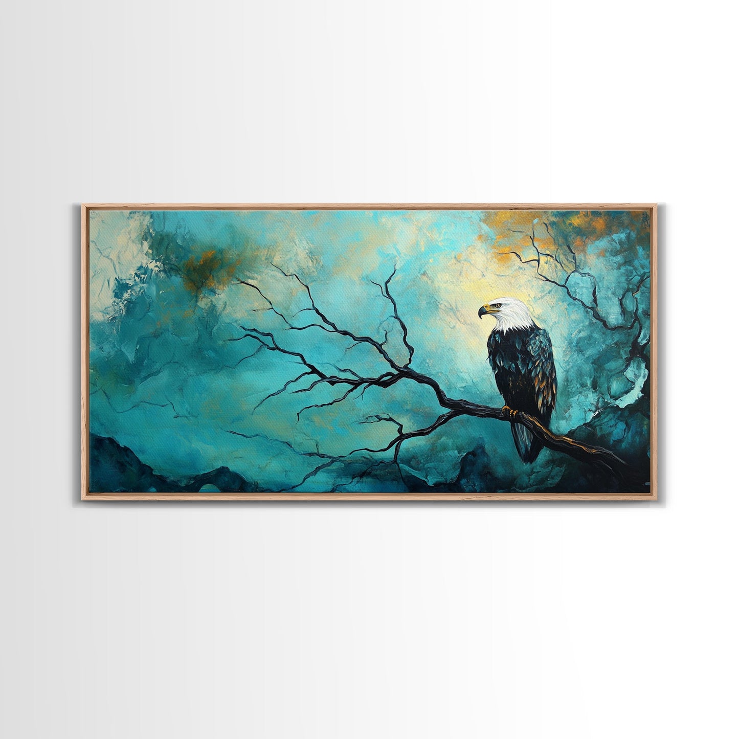 Eagle, Moody Art, Dark Romance Painting, Nature Painting, Rustic Wall Art, Above Sofa Art, Extra Wide Art, Framed Canvas Print, Wildlife Art
