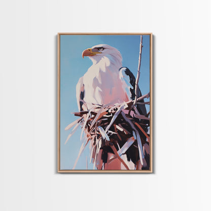 Bald Eagle Nest, bird art, wildlife painting, nature decor, rustic art, farmhouse art, gift idea for him, canvas print