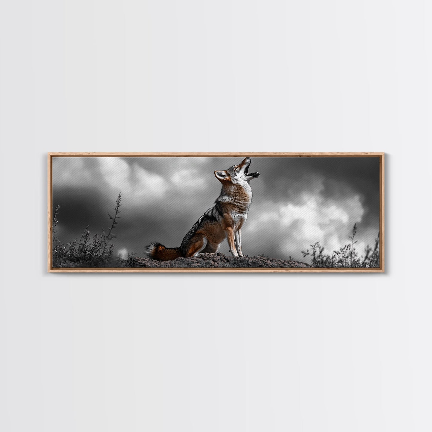 Howling Coyote, Wildlife Art, Nature Wall Art, Rustic Decor, Moody Art, Above Sofa Art, Horizontal Wall Art, Canvas Print
