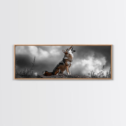 Howling Coyote, Wildlife Art, Nature Wall Art, Rustic Decor, Moody Art, Above Sofa Art, Horizontal Wall Art, Canvas Print