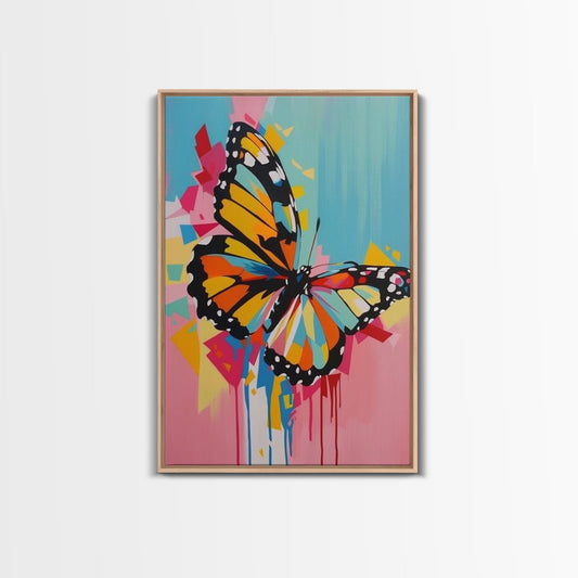 Monarch Butterfly Framed Canvas Print - Colorful Wall Art, Living Room Decor, Vibrant Insect Art, Unique Artwork for Bedroom and Office