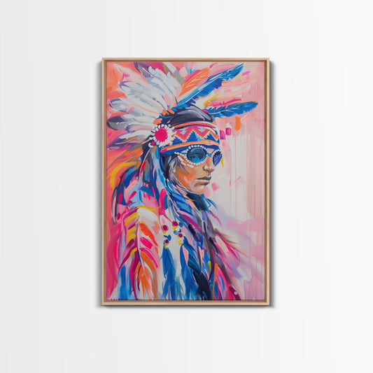 Modern Native American Framed Canvas Print - Colorful Wall Art, Tribal Decor, Bold Living Room Art, Contemporary Indigenous Artwork