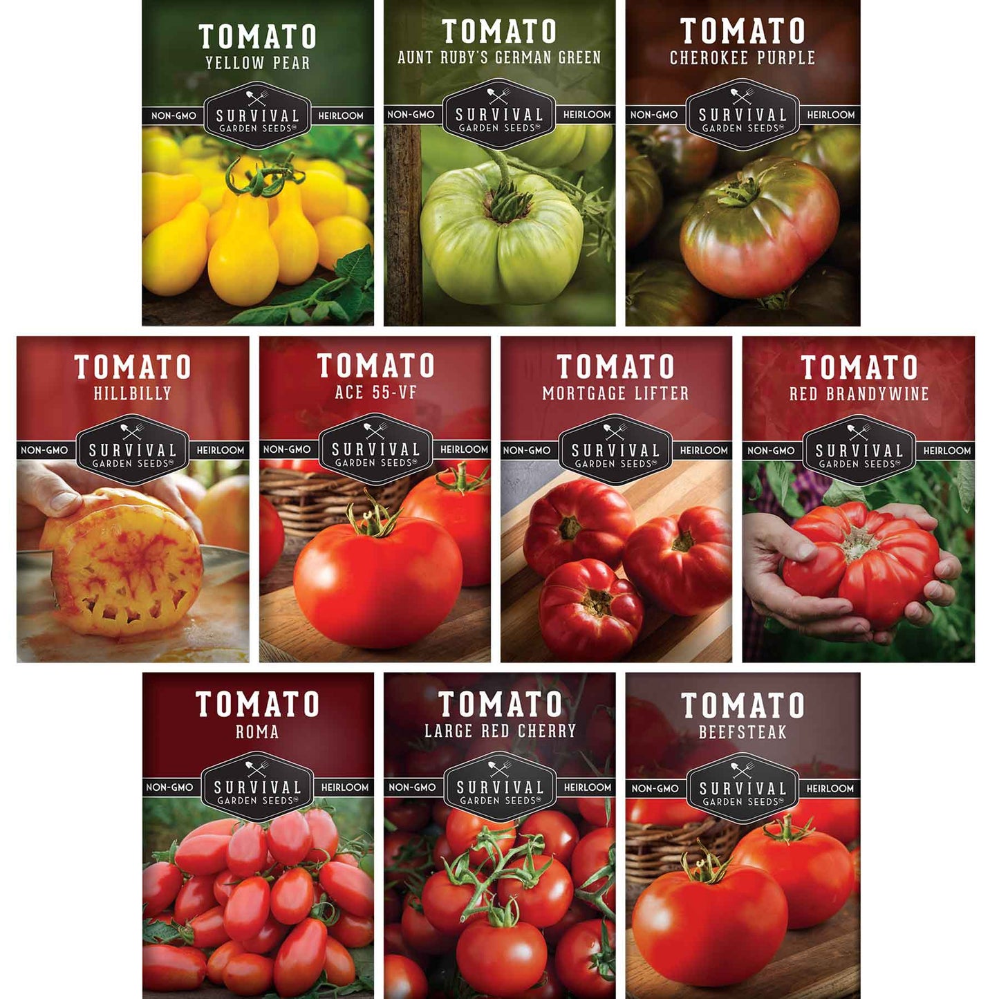 10 Tomato Seed Collection – Heirloom & Garden Favorites for Slicing, Sauces, Canning & Fresh Eating