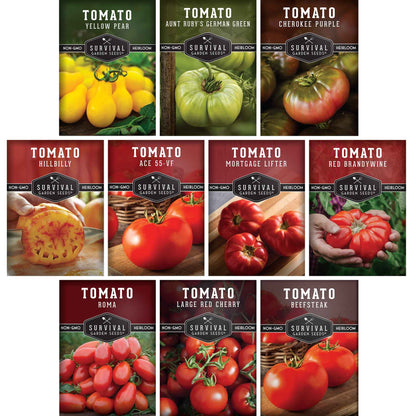 10 Tomato Seed Collection – Heirloom & Garden Favorites for Slicing, Sauces, Canning & Fresh Eating