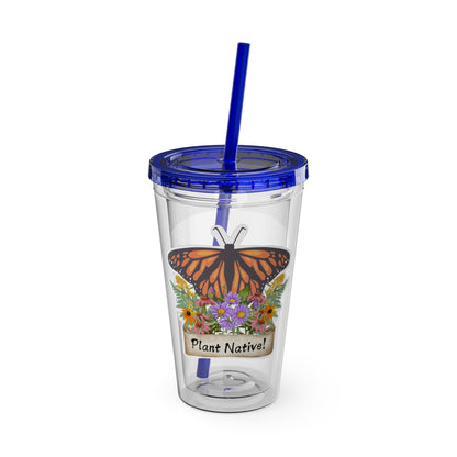 Tumbler with Straw, 16oz, I Love Native Plants, Asters