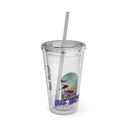 Tumbler with Straw, 16oz, Bee Wild! Plant Native!
