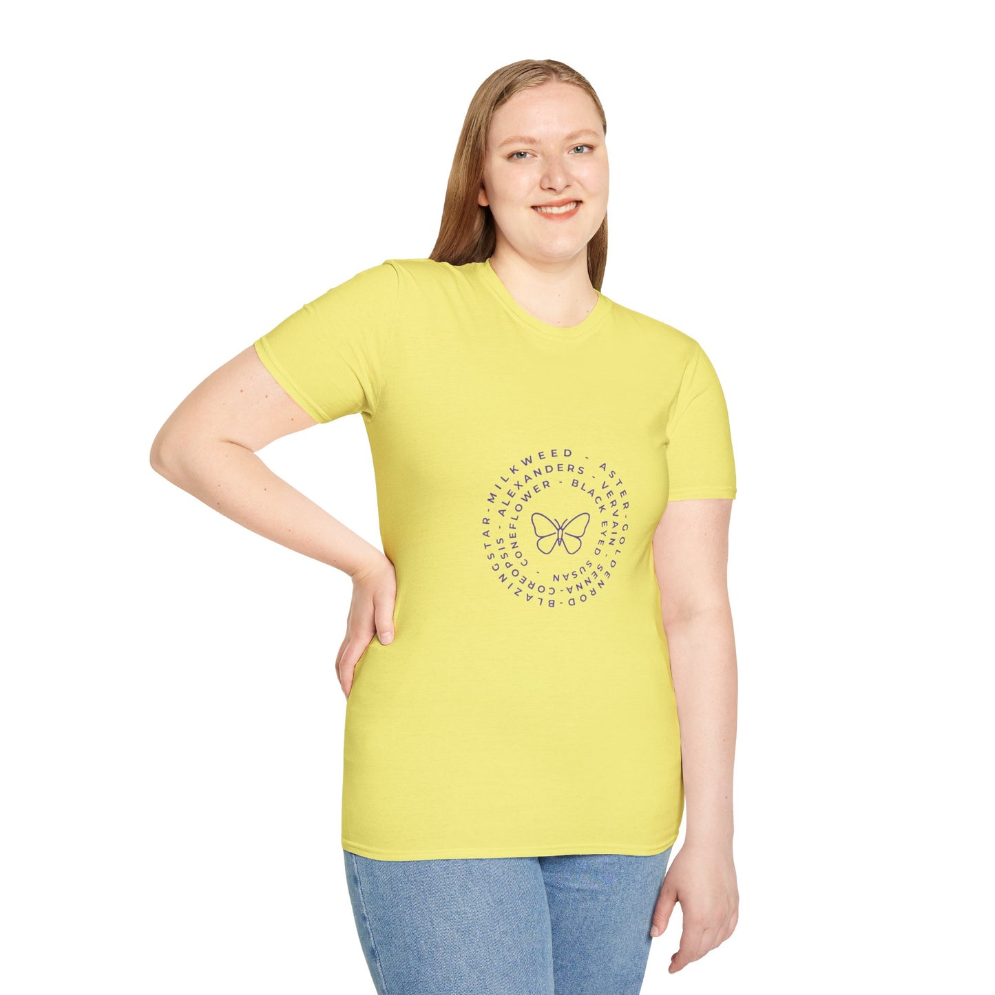 T-Shirt Unisex Softstyle, Native Plants & Butterflies w/EMNP logo