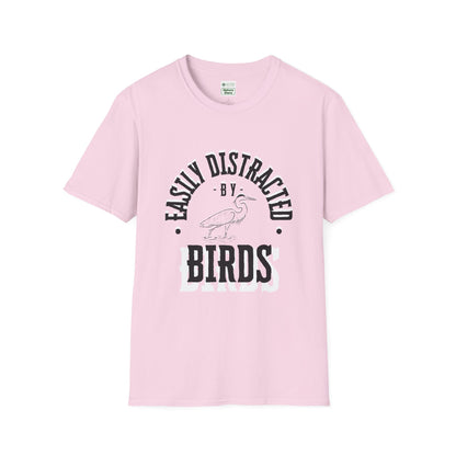 Unisex Softstyle T-Shirt, Distracted by Birds, Heron