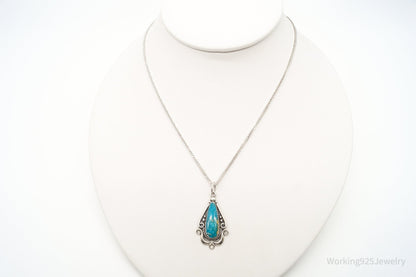 Vintage Native American Bell Trading Post Turquoise Sterling Silver Necklace