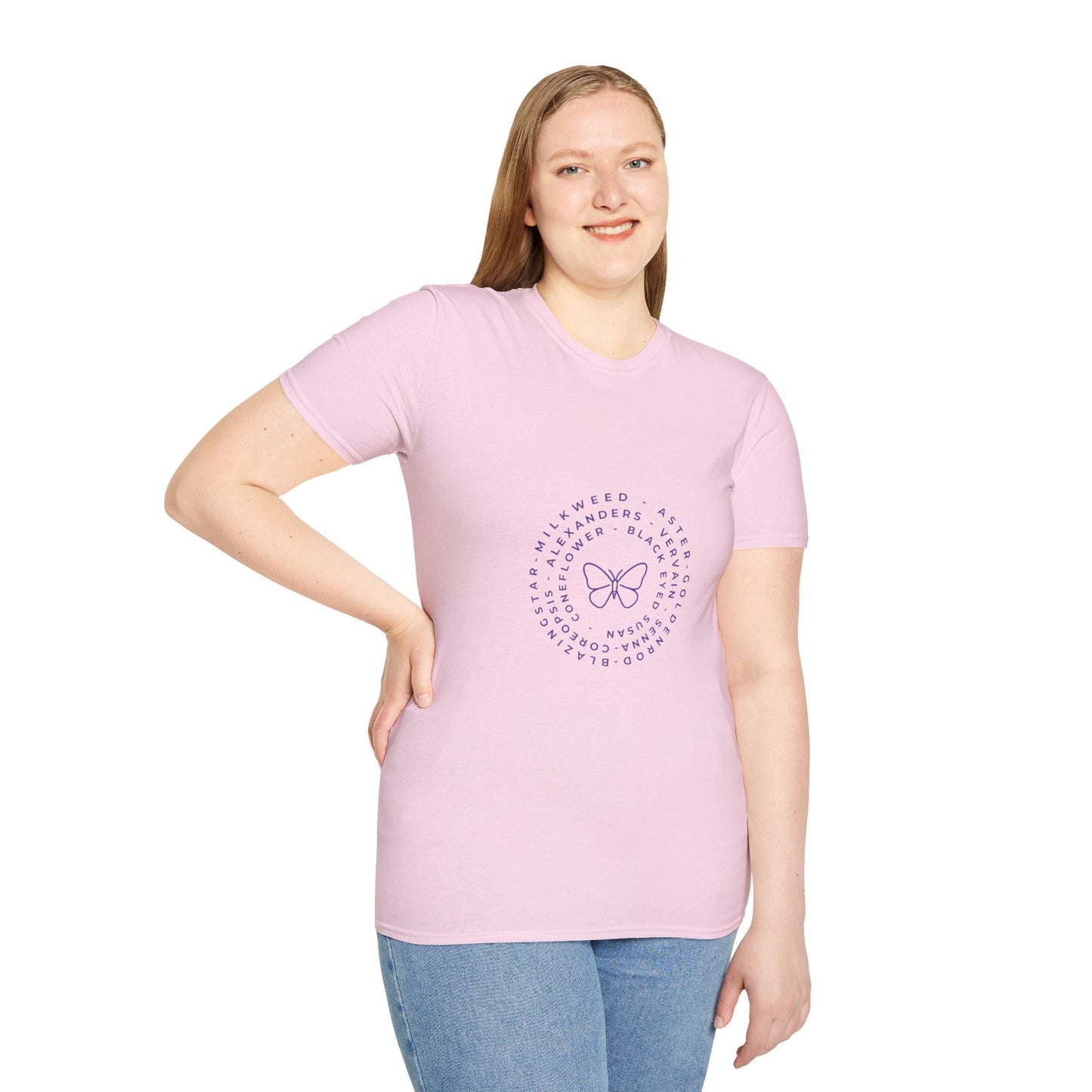 T-Shirt Unisex Softstyle, Native Plants & Butterflies w/EMNP logo
