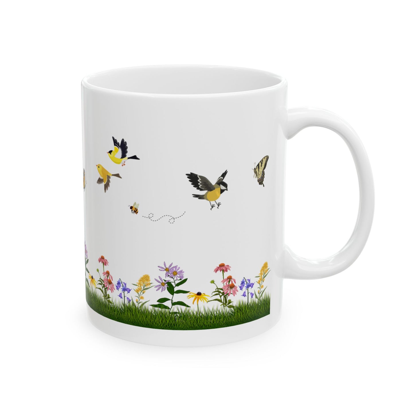 Ceramic Mug, (11oz, 15oz), Native Plants, Birds & Pollinators