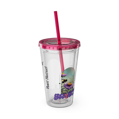 Tumbler with Straw, 16oz, Bee Wild! Plant Native!