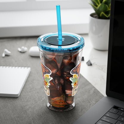 Tumbler with Straw, 16oz, Monarch Plant Native!