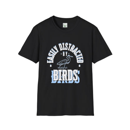 Unisex Softstyle T-Shirt, Distracted by Birds, Heron