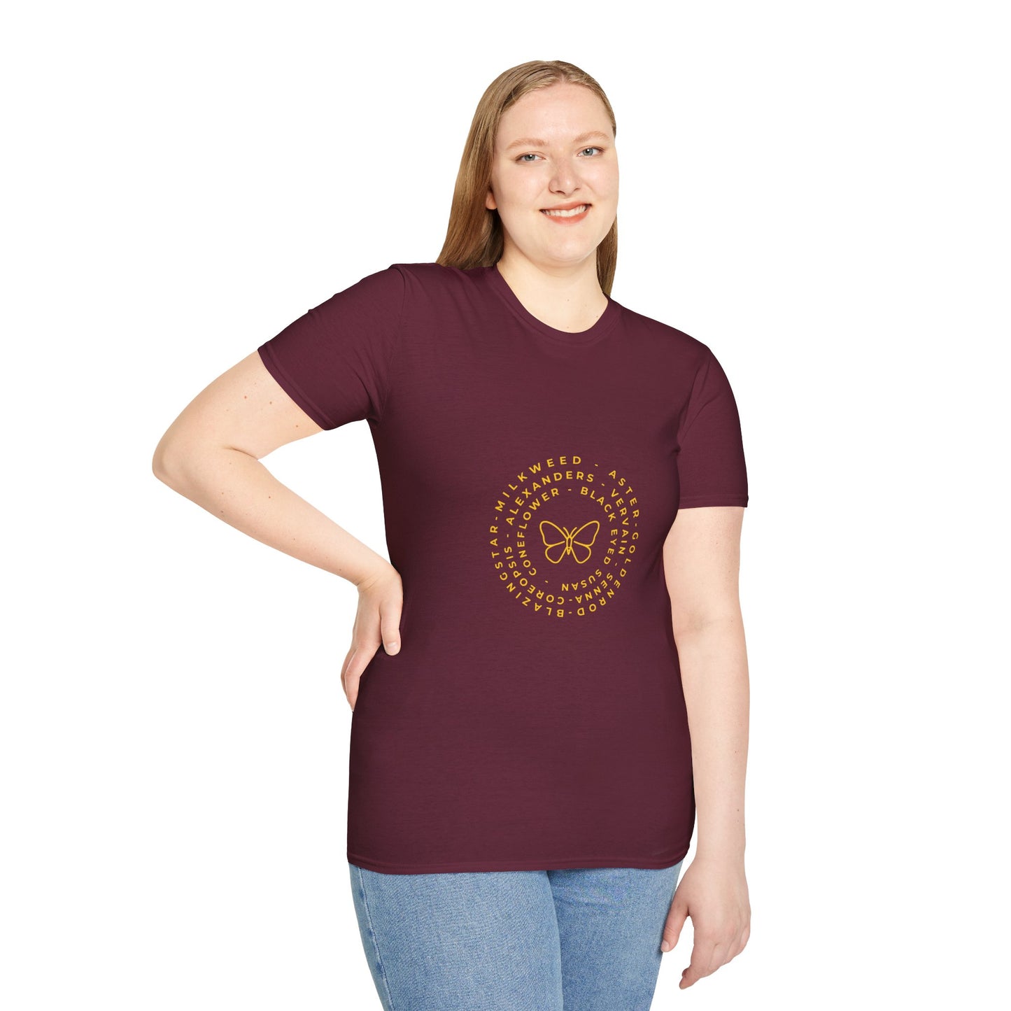 T-Shirt Unisex Softstyle, Native Plants & Butterflies w/EMNP logo