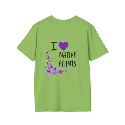 Unisex Softstyle T-Shirt I Love Native Plants, Asters (Back)