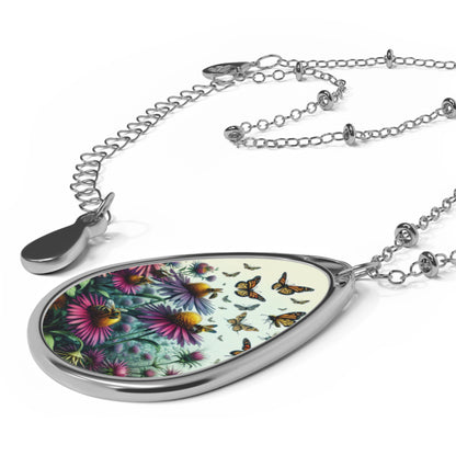 Necklace, Oval, Asters & Monarch