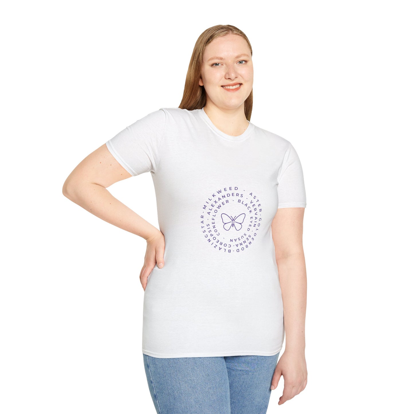 T-Shirt Unisex Softstyle, Native Plants & Butterflies w/EMNP logo
