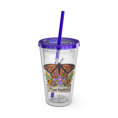Tumbler with Straw, 16oz, Monarch Plant Native!