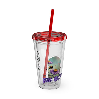 Tumbler with Straw, 16oz, Bee Wild! Plant Native!