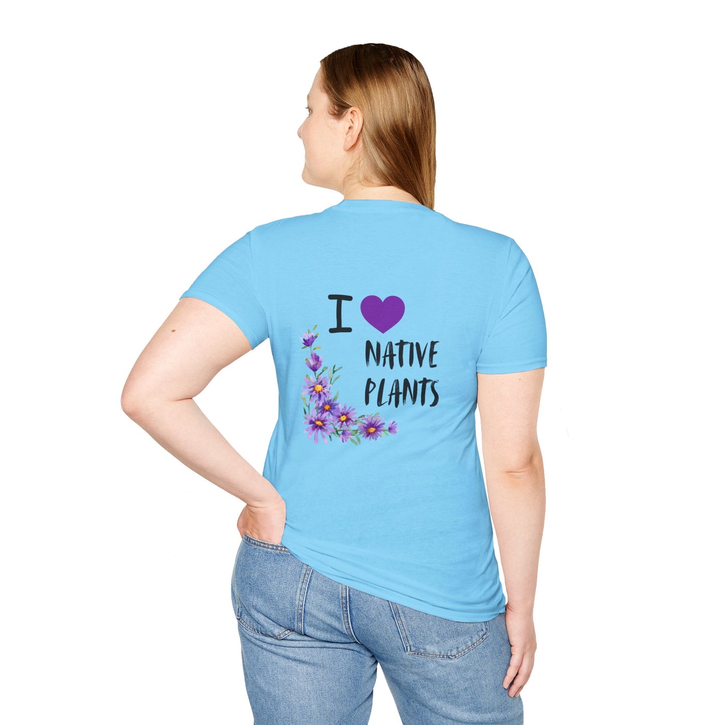 Unisex Softstyle T-Shirt I Love Native Plants, Asters (Back)