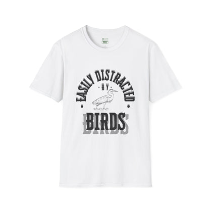 Unisex Softstyle T-Shirt, Distracted by Birds, Heron