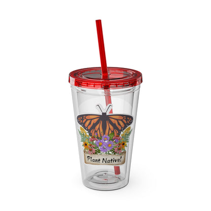 Tumbler with Straw, 16oz, Monarch Plant Native!