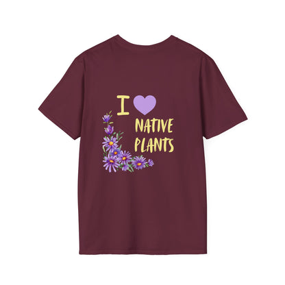 Unisex Softstyle T-Shirt I Love Native Plants, Asters (Back)