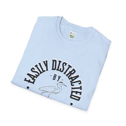 Unisex Softstyle T-Shirt, Distracted by Birds, Heron
