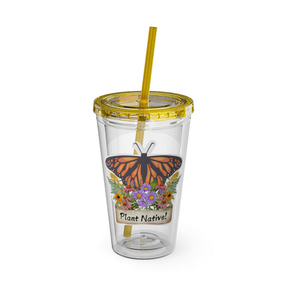 Tumbler with Straw, 16oz, Monarch Plant Native!