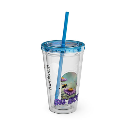 Tumbler with Straw, 16oz, Bee Wild! Plant Native!
