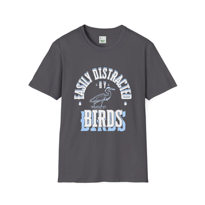 Unisex Softstyle T-Shirt, Distracted by Birds, Heron