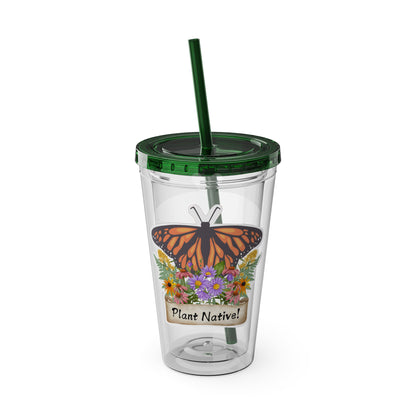 Tumbler with Straw, 16oz, Monarch Plant Native!