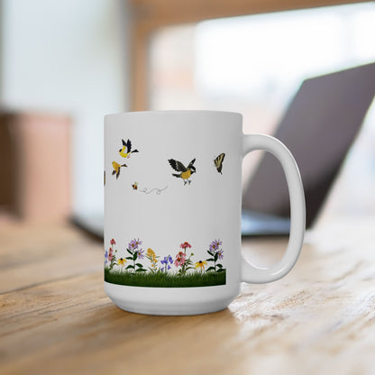 Ceramic Mug, (11oz, 15oz), Native Plants, Birds & Pollinators