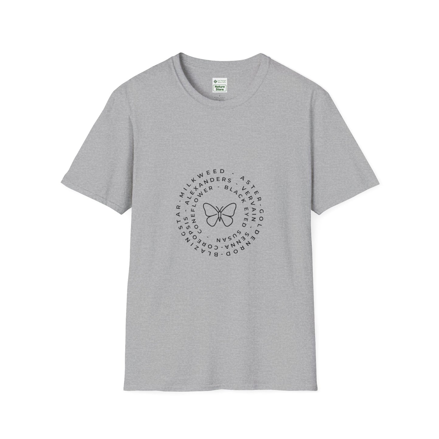 T-Shirt Unisex Softstyle, Native Plants & Butterflies w/EMNP logo