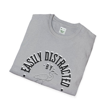 Unisex Softstyle T-Shirt, Distracted by Birds, Heron