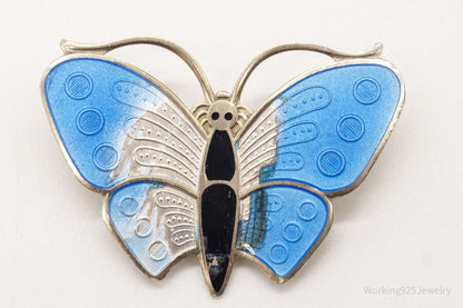 Vintage Norway Norse Butterfly Enamel Gold Wash Sterling Silver Pin Brooch