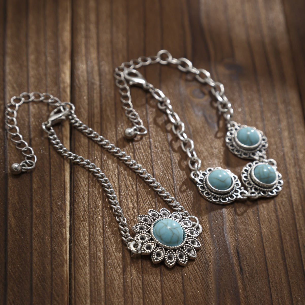 Ethnic style retro alloy turquoise bracelet Bohemian artistic bracelet set for women