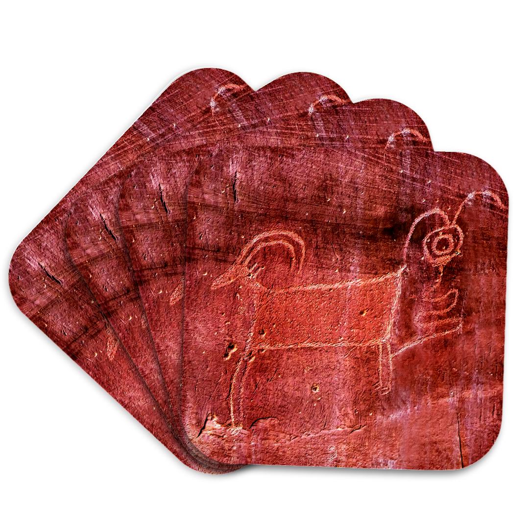 3dRose Danita Delimont - Artwork - Native American Fremont Petroglyph of a Sheep, Capitol Reef NP, Torrey - Coasters