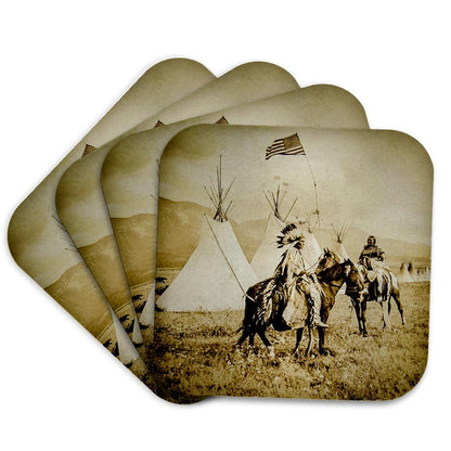 3dRose Scenes from the Past Stereoview - Vintage Flathead Native Americans in the American West. - Coasters (cst_240435)