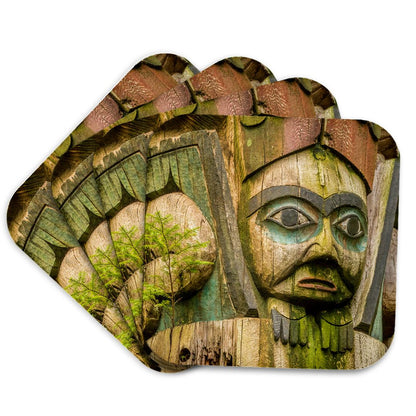 3dRose Danita Delimont - Native American - Alaska, Prince of Wales Island, Kasaan. Close up of Totem Carving. - Coasters