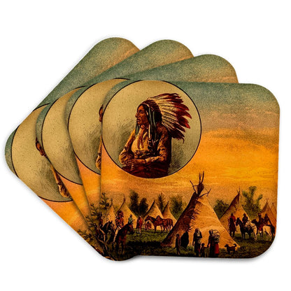 3dRose Scenes from the Past Magic Lantern Slide - Vintage illustration of Native American from a Magic Lantern slide. - Coasters (cst_240418)