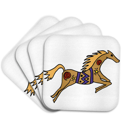 3dRose All Smiles Art - Animals - Cute Funny Unique Native American Horse Art - Coasters